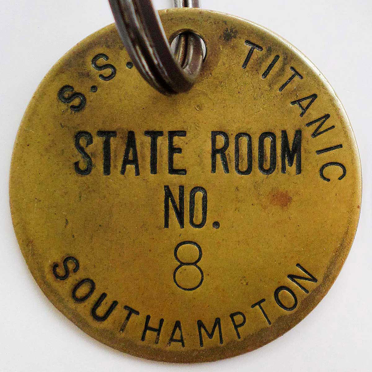 TITANIC brass stateroom state room keychain key fob tag chain 1912